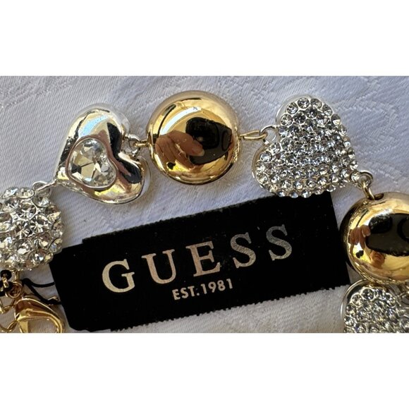 New Guess Gold Silver Crystal Hearts Charms Adjustable Bracelet Womens Gift NWT - Picture 6 of 10